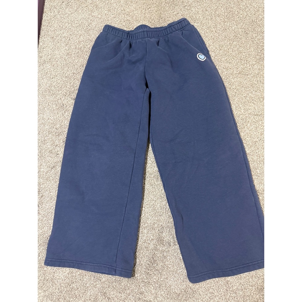 Edikted Navy Blue Wide Leg Glitter Gitl Heart Sweatpants Loungewear Joggers